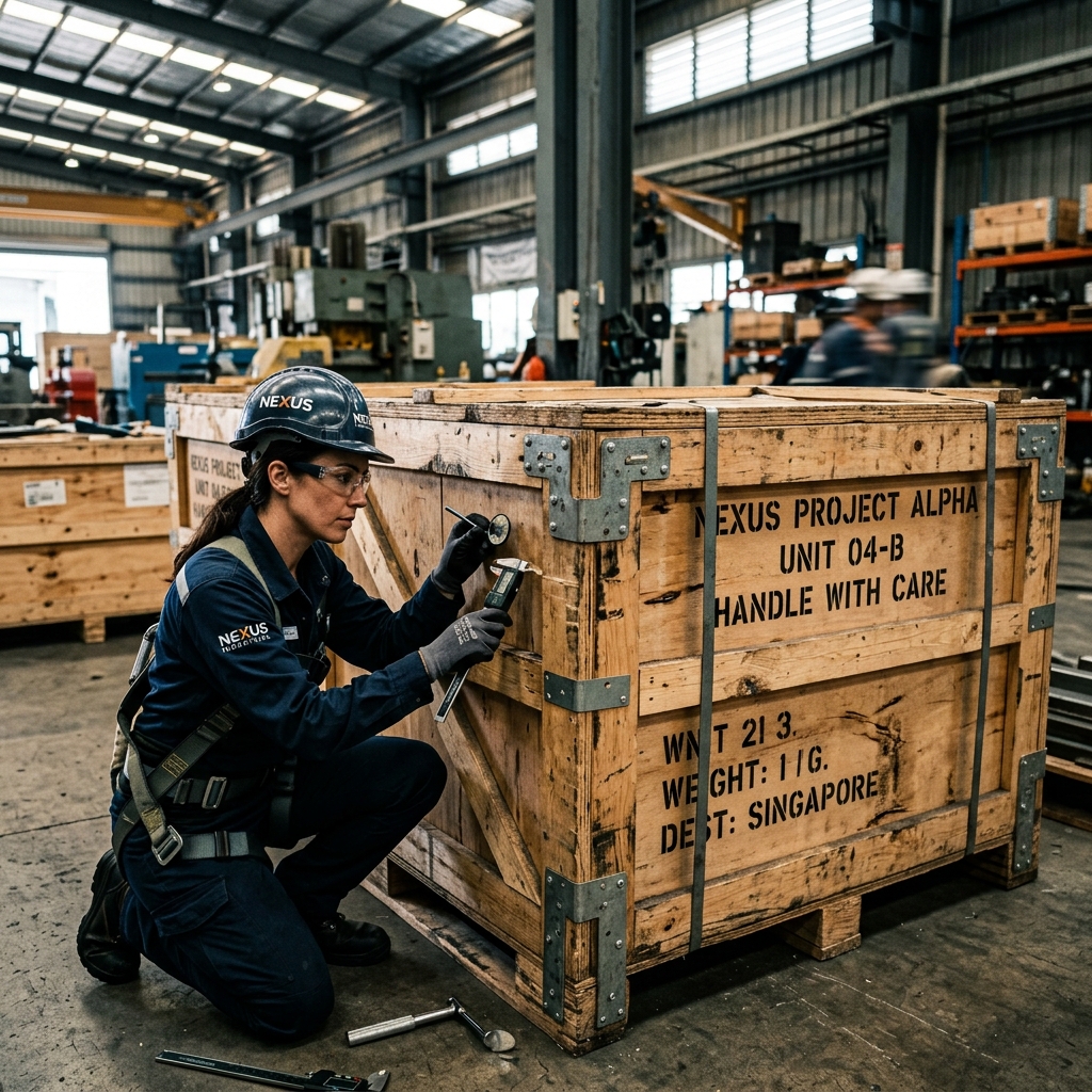 Engineer examining crate